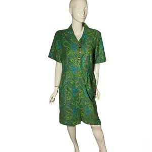 Vintage Grandma Core green‎ pink jacquard paisley day dress large